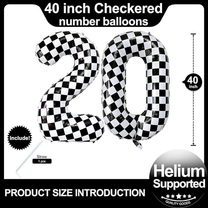 LHOAVWE Number 20 Checkered Balloons 40 Inch Giant Race Car Checkered 20 Number - Image 2