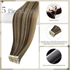 Full Shine Injection Virgin Tape in Hair Extensions Color BM Tape ins Human Hair Extensions Invisible Real Human Hair 20Inch Double Sided Brazilian Natural Straight Hair for Women 12.5G 5Pcs