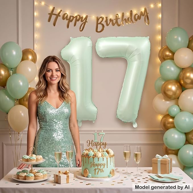 40 Inch Olive Green Number 17 Balloon - Image 6