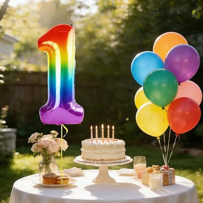 40 Inch Number 1 Balloons for 1st Birthday Party Decorations, 0-100 Rainbow - Image 3