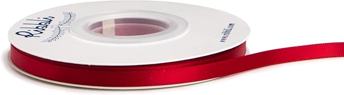 Ribbli Double Faced Scarlet Red Satin Ribbon, 1/4” x Continuous 25 Yards by Ribbli