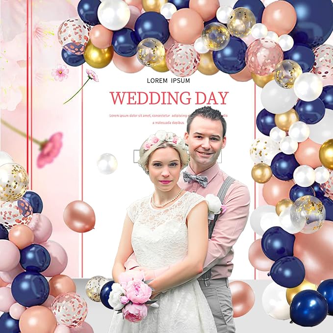 68 Pack Navy Blue Rose Gold Confetti Latex Balloons, 12 inch Birthday Balloons - Image 3