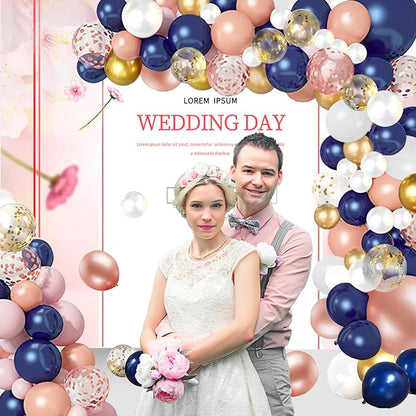 68 Pack Navy Blue Rose Gold Confetti Latex Balloons, 12 inch Birthday Balloons - Image 3