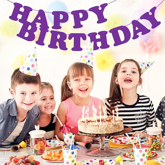 Purple Happy Birthday Banner Sign Birthday Backdrop Party Supplies - Image 5