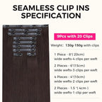 Lashey Seamless Clip in Hair Extensions Human Hair 130g 9pcs #2 Dark Brown Straight 16 Inch Hair Extensions Clip ins with Soft PU Hair Invisi Edge