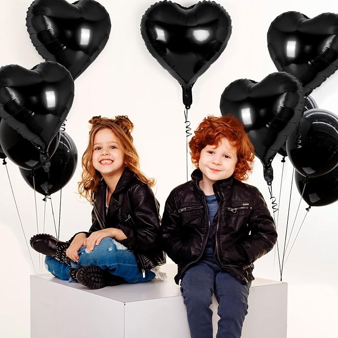 12 Pcs Black Heart Balloons, 18 Inch Heart Foil Balloons Love Balloon Valentine - Image 3