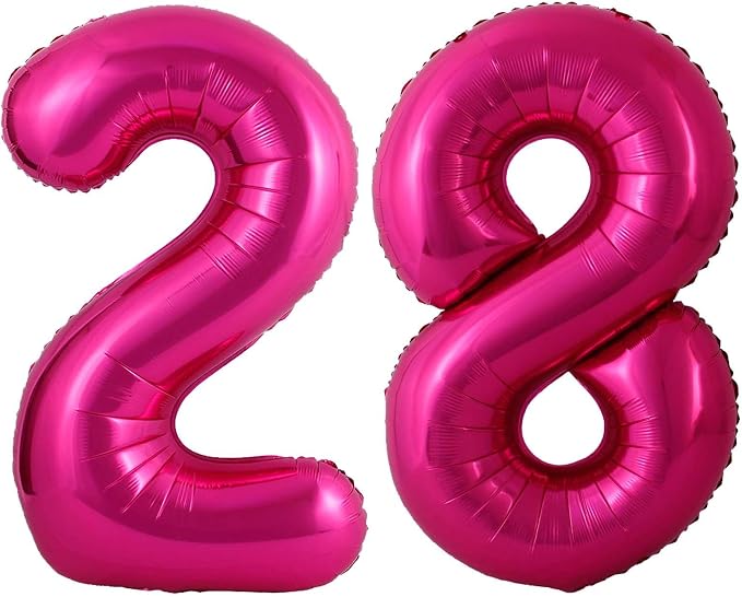 Hot Pink 28 Number Balloons, 40 Inch Giant Number 28 Balloons Foil Mylar Helium by Lovoir