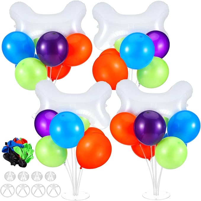 4 Set Purple Orange Green Blue Balloon Stand Centerpiece Table Decorations by Charnoel