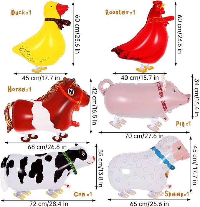 6 Pcs Walking Animal Balloons, Farm Animals Balloons, Walking Foil Mylar Balloon - Image 2