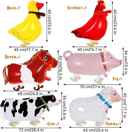 6 Pcs Walking Animal Balloons, Farm Animals Balloons, Walking Foil Mylar Balloon - Image 2