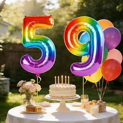 40 Inch Number 59 Balloons for 59th Birthday Party Decorations, 0-100 Rainbow - Image 3