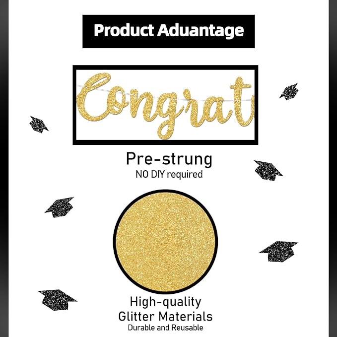 Glitter Gold Congratulations Banner - Image 4