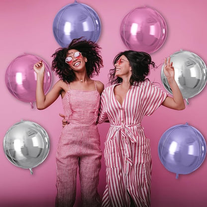 Pink Purple Silver Round Foil Balloons 9 pcs, Metallic Giant 4D Round Balloons - Image 7