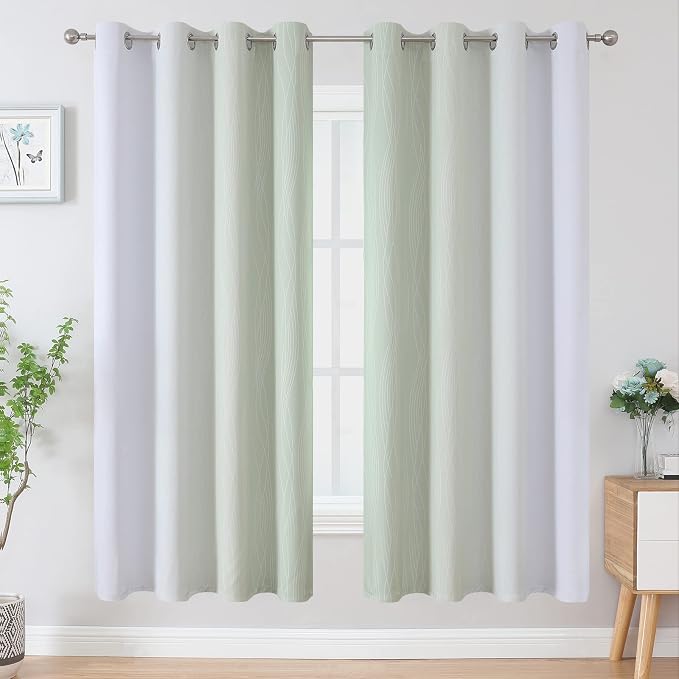 Sage Green and Greyish White Blackout Curtains 72 Inch Length 2 Panels Set - Image 2