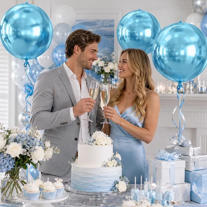 10Pcs Light Blue Round Foil Balloons, Metallic Light Blue Foil Baloon - Image 7
