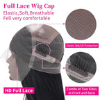 Straight Full Lace Wigs Human Hair 100% Hand-tied Full Lace Human Hair Wigs Full Scalp Lace Wigs Part Anywhere 180% Density(26inch, Natural Black)