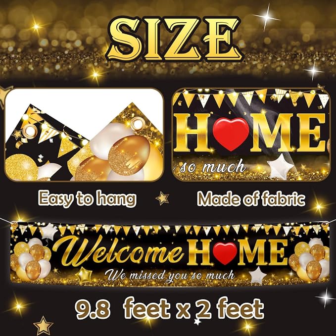 Welcome Home Banner Decoration Black Gold Welcome Back Home Family Yard Sign - Image 3