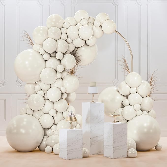 PartyWoo White Balloons 145pcs Sand White Beige Cream Ivory Boho Neutral | by PartyWoo