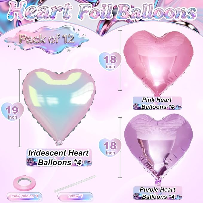 Pink Purple Iridescent Heart Balloons - Image 2