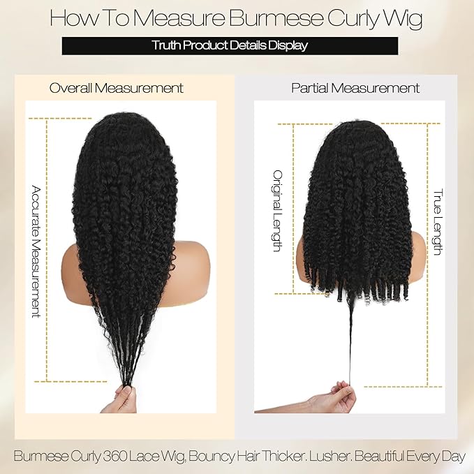 Burmese Curly Human Hair Wig with Spiral End 200% Density 360 Full HD Lace Front Wigs Human Hair Water Wave Wigs for Women 16Inch Pre Plucked with Baby Hair Tiny Knots Natural Black