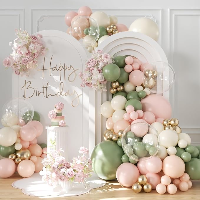 Sage Green and Pink Balloon Arch Kit by CROSSFINGERS