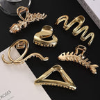 MHDGG Large Metal Hair Claw Clips for Women, 6-Pack Non-Slip Strong Hold Clips for Thin or Thick Curly Hair Styling (Gold)