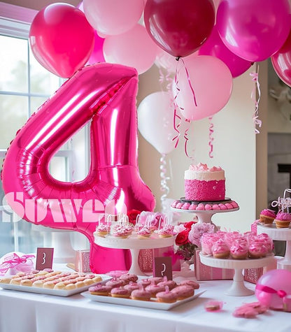 SUWEN 40 Inch Hot Pink Large 4 Number Balloons Big Foil Helium Number Balloons - Image 2