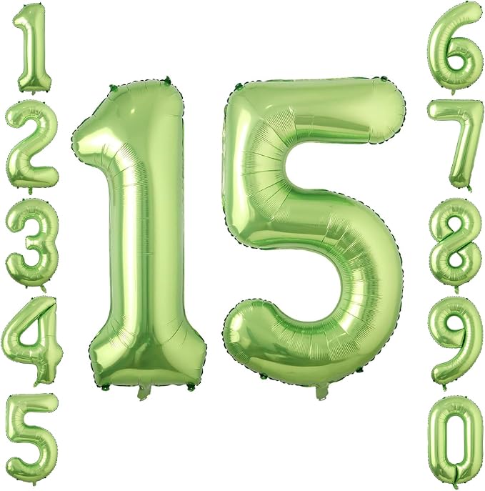 Light Green Number 15 Balloon 40 Inch, Shiny Foil Double Digit Party Decor | by Unknown