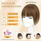 NAYOO Hair Toppers for Women Real Human Hair, 360° Cover Clips in Full Fringe Fake Bangs Hair Pieces for Women Girls Daily Wear(Light Brown)