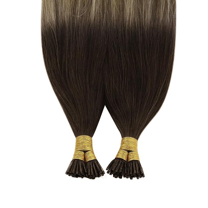 YoungSee I Tip Hair Extensions Dark Brown Ombre Blonde Itip Human Hair Extensions Balayage I Tip Extension Human Hair Pre Bonded Hair Extension Easy to Apply 22 Inch 50g 50s