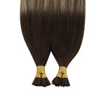 YoungSee I Tip Hair Extensions Balayage Itip Hair Extensions Real Human Hair Ombre Dark Brown to Blonde with Brown Itip Human Hair Extension 20 Inch Stick Tip Hair Extension 50g 50s