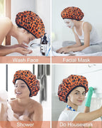 Auban Shower Cap, Shower Cap for Women Terry Cloth Lined EVA Exterior Reusable Double Layer Waterproof, Large Bath Hair Cap for All Hair Lengths, Hotel Travel Essentials Accessories Deep Conditioning