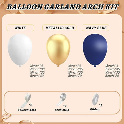 412Pcs Navy Blue and Gold Balloons Arch Garland Kit, 5 10 12 18 inch gold and - Image 3