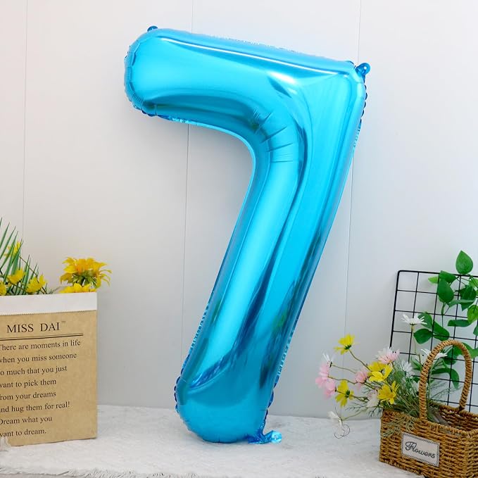 40 Inch Blue Number 7 Balloon, Giant Number Balloons, Birthday Decorations | - Image 2