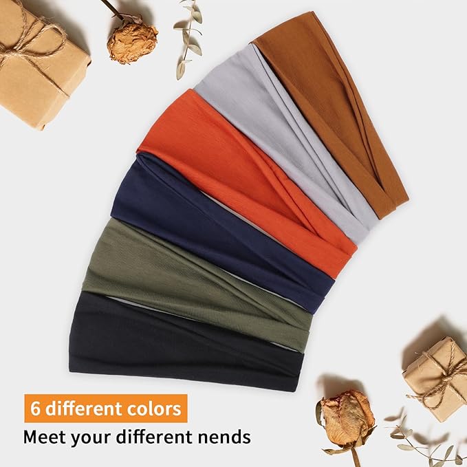 Non-Slip Headbands Set for Women's Hair 6 PCS Cotton Soft Wide Head Bands for Yoga Running Exercise Trendy Elastic Hairbands for Women