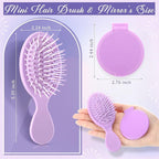 Meanplan 48 Pcs Mini Hair Brush Set 24 travel Wet Dry Hair Combs Pocket Detangling 24 Compact Folding Makeup Mirrors for Spa Sleepover Birthday Bridal Shower Bachelorette Christmas Party Gift(Purple)