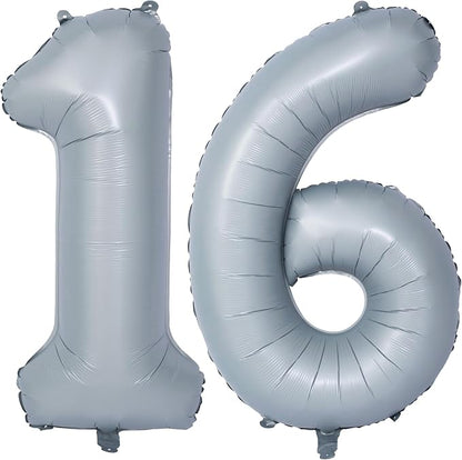 40 In Matte gray Number Balloon Helium Foil Mylar Birthday Balloon Digit 16 | by Exquisitehighqualitypartydecorationstomeetyoureveryneed%EF%BC%81