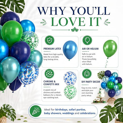 Blue and Green Balloon Set, 12 Inch Navy Blue Dark Green Balloons Metallic - Image 3