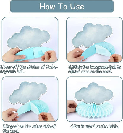 8Pcs Hot Air Balloon Honeycomb Centerpieces Blue Hot Air Balloon Clouds Table - Image 6