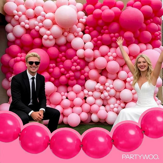 PartyWoo Hot Pink Linking Balloons 100pcs 12 Inch Magenta Link Balloons | - Image 8