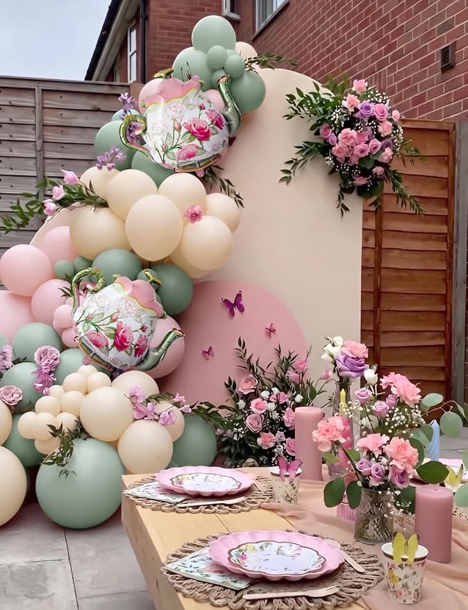 Tea Party Balloon Garland Arch Kit, Girls Birthday Decor | Pastel Pink Green - Image 3