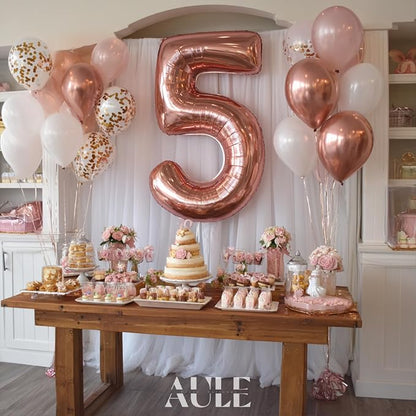 AULE 40 Inch Rose Gold 5 Balloon Number Foil 0-9 Birthday Big Numbers | - Image 2