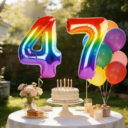 40 Inch Number 47 Balloons for 47th Birthday Party Decorations, 0-100 Rainbow - Image 3