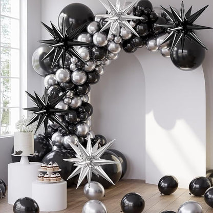 Black Silver Star Balloons, 22/27 Inch Silver and Black Star Foil Balloons - Image 5