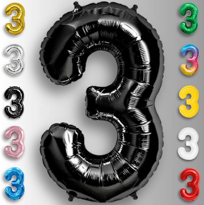 Black Number Balloon 3 Mylar Foil Balloons 16 inch Small - Image 2