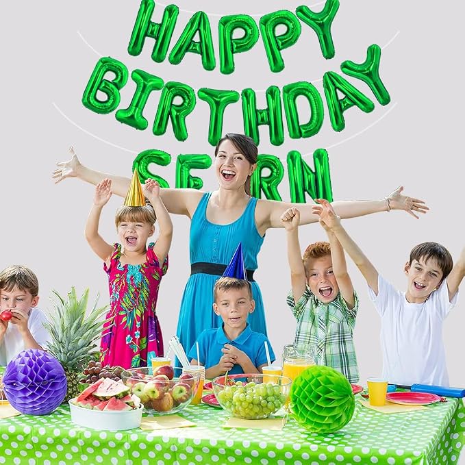 TONIFUL 65 Pcs 16 Inch Green Happy Birthday Balloons and 2 Sets A-Z Foil - Image 6