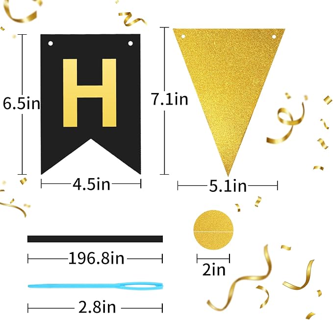 Black Gold Happy Birthday Banner, Happy Birthday Decorations Hanging Birthday - Image 6
