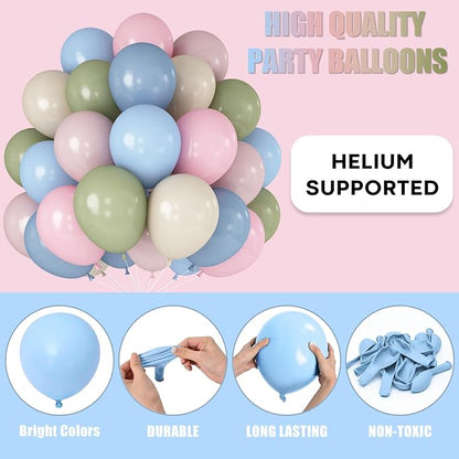 Pastel Pink Blue Green Balloons 12INCH 60PCS Goose Floral Birthday | Wildflower - Image 7