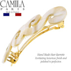 Camila Paris CP3169 French Hair Barrette Clip for Girls, Handmade, White, Gold Metal Clasp Strong Hold Grip Hair Clips for Women, No Slip and Durable Styling Girls Hair Accessories, Made in France