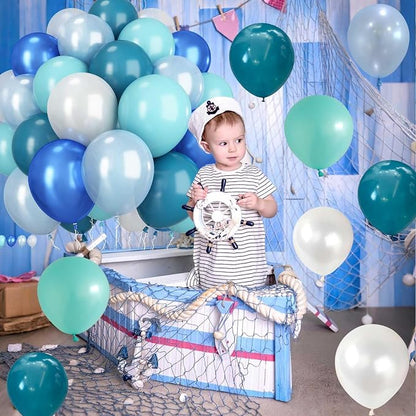 Teal Blue White Balloons 12Inch Under The Sea Balloon Ocean Balloons Turquoise - Image 7
